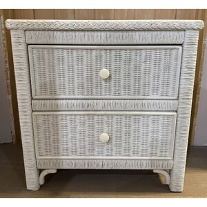 Vintage Henry Link White Wicker Nightstand – Classic 80s Coastal Charm! USA Made